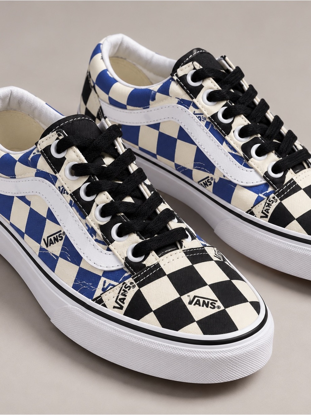 Vans Old Skool Checkerboard Logo Print Sneakers Blue Black Women’s 6.5 Men’s 5